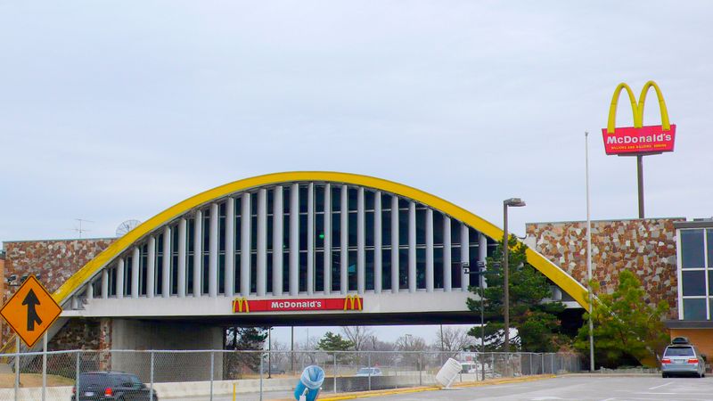 Interstate 44 runs under this McDonald's restaurant, which once held the title of being the world's largest McDonald's, near Vinita.