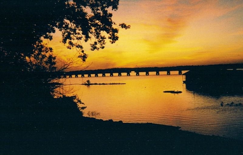 Looking east over the Bernice Bridge at Grand Lake in northeastern Oklahoma.