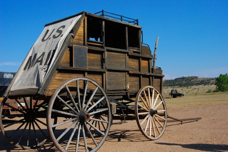 An authentic stagecoach stands on the grounds of Hitching Post Lodging &amp; Ranch in Kenton. Guests can stay at the ranch and enjoy horseback riding in the great outdoors.