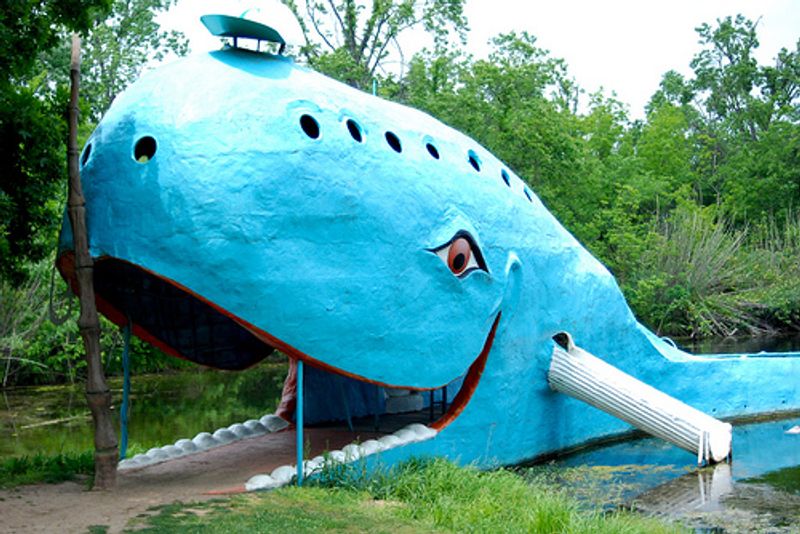 Catoosa's Blue Whale is one of the most recognizable Route 66 roadside icons and is featured in guidebooks around the world.  Once a favorite swimming hole, the site now offers a nostalgic photo-op along the Mother Road.
