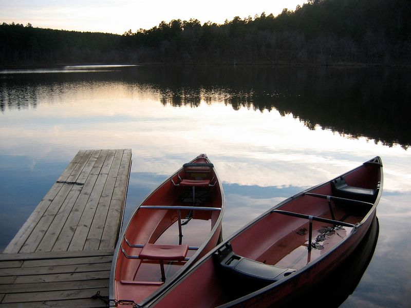 Canoeing is a popular activity on Lake Carlton at Robbers Cave State Park.  Canoe and paddleboat rentals are available at the lake to help guests enjoy the area.