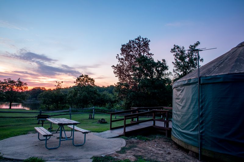 View one of Oklahoma's stunning sunsets from the comfort of a yurt at Lake Eufaula State Park. Photo by Lori Duckworth.