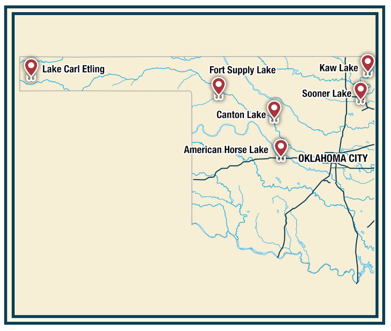 Enjoy diverse fishing opportunities at five standout lakes in northwestern Oklahoma.