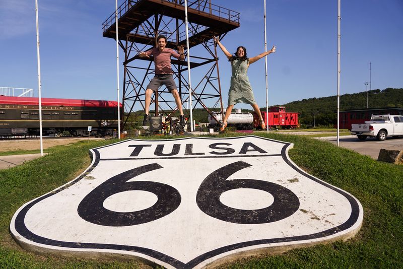 The Route 66 Historical Village in Tulsa is an open-air museum with a fully restored steam engine and a restored oil derrick on display.