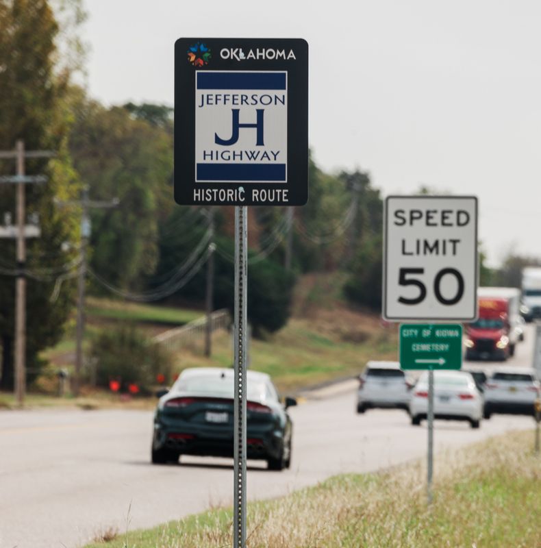 Oklahoma's portion of the Jefferson Highway cuts vertically through eastern Oklahoma.