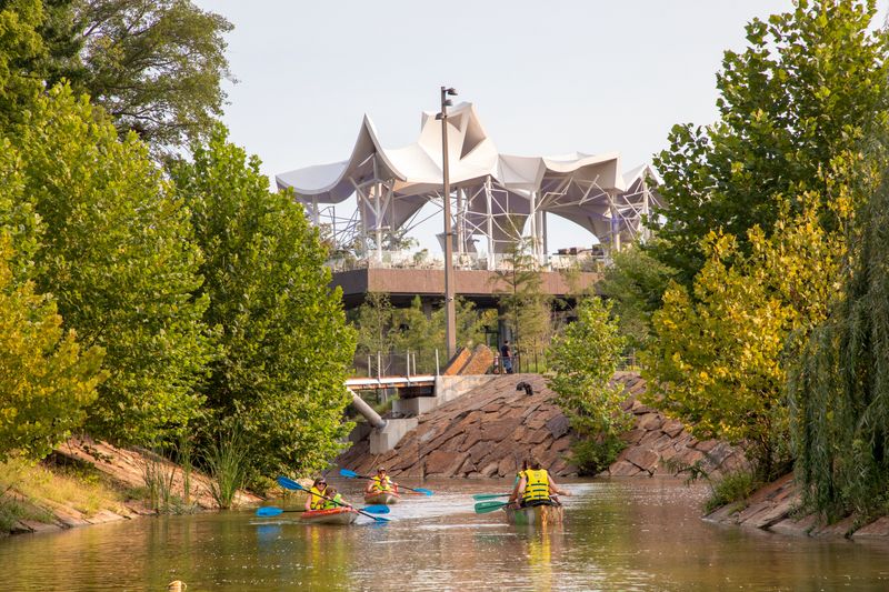 The Gathering Place in Tulsa is an ideal stop to get some fresh air and stretch your legs.