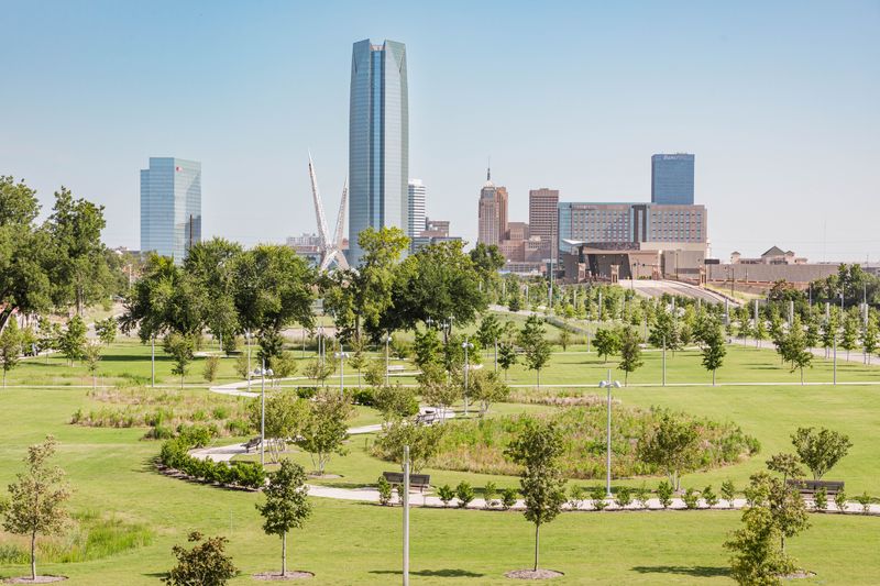 Scissortail Park in Oklahoma City regularly hosts festivals, events and provides an incredible view of the skyline downtown.