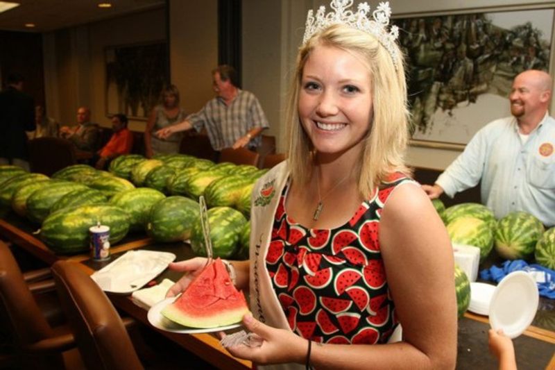 The Rush Springs Watermelon Queen welcomes visitors to enjoy a slice of the more than 50,000 pounds of juicy watermelon served at the Rush Springs Watermelon Festival each year.  The festival also offers watermelon-themed activities, carnival rides and plenty of old-fashioned family fun.