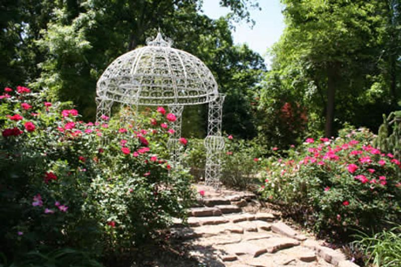 The crowning jewel in the American Backyard Garden at Lendonwood Gardens in Grove is the gazebo surrounded by blooming roses.
