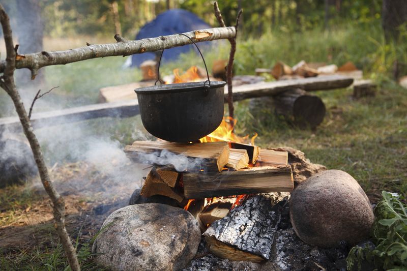 A warm meal enjoyed around the campfire is a great way to end the day.