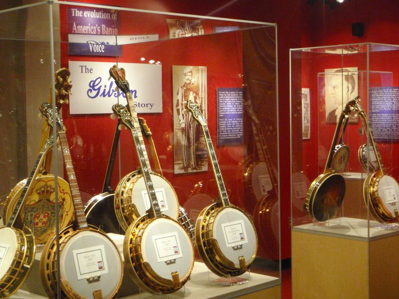 Step inside the American Banjo Museum in Oklahoma City's Bricktown Entertainment District for a look at ornate instruments.