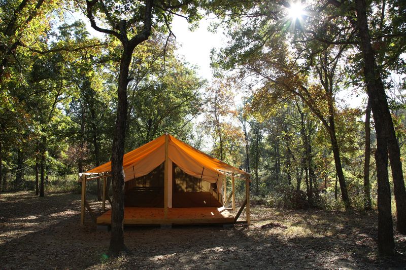 Osage Hills State Park in Pawhuska features unexpected natural treasures like wall tents composed of canvas walls and a porch.