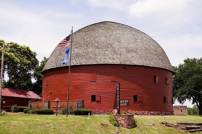 Built by local farmer William Harrison Odor in 1898 using native bur oak boards, the Round Barn in Arcadia is one of the most-photographed attractions along Route 66.