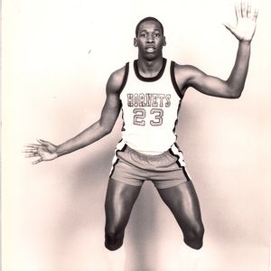 Wayman Tisdale in a 1980 basketball photo for  Booker T. Washington High School