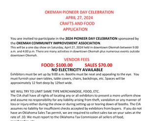View Okemah Pioneer Day Vendor Application.