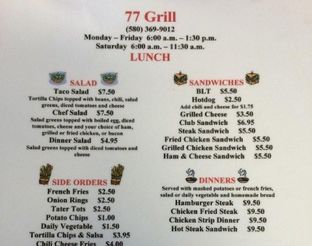 View 77 Grill Lunch Menu