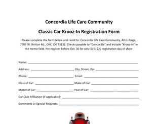 2014 Concordia Classic Car Krooz-In Registration Form