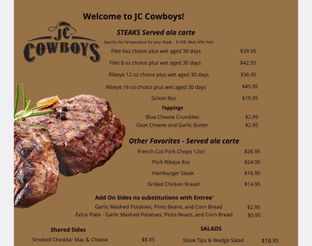 View 2023 JC Cowboys Restaurant Menu