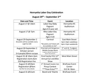 Henryetta Labor Day Celebration Schedule 2024