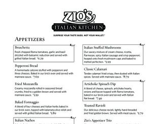 View Zio's Italian Kitchen Menu