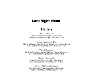 View Daily Grill Late Night Menu