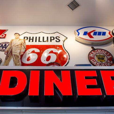 You'll find quirky Route 66 decor and delicious burgers at Lucille's Roadhouse in Weatherford.