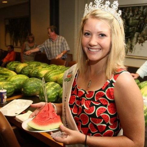 The Rush Springs Watermelon Queen welcomes visitors to enjoy a slice of the more than 50,000 pounds of juicy watermelon served at the Rush Springs Watermelon Festival each year.  The festival also offers watermelon-themed activities, carnival rides and plenty of old-fashioned family fun.