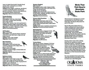 Migratory Bird Map for Quartz Mountain State Park.