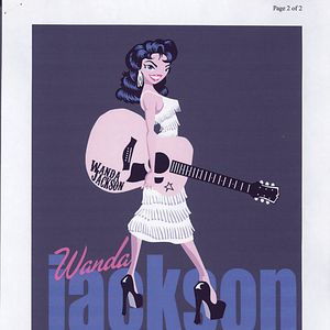 A poster depicting rock and roll artist Wanda Jackson with her pink guitar.