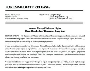 View Rhema Christmas Lights Press Release 2022