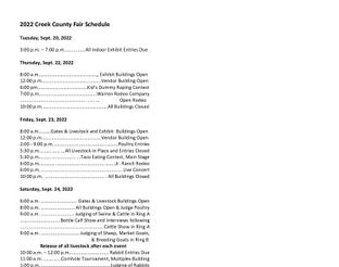 View 2022 Creek County Fair Schedule