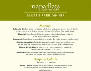 Napa Flats Gluten-Free Dinner Menu