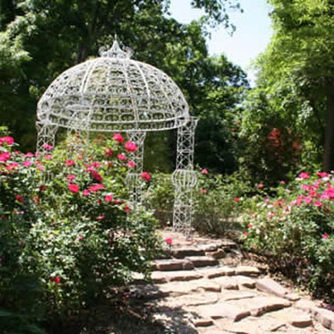 The crowning jewel in the American Backyard Garden at Lendonwood Gardens in Grove is the gazebo surrounded by blooming roses.