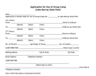 Group Camp Application for Lake Murray State Park