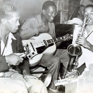 Sam Hughes, Charlie Christian, Leslie Sheffield and Dick Wilson at a jam session at Ruby&#039;s Grill in Oklahoma City.