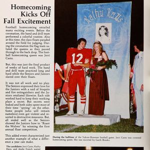 Wearing #12, Garth Brooks escorts homecoming queen, Jerri Casto, during half time of the Yukon-Shawnee football game in the fall of 1980, Brooks' senior year of high school. 