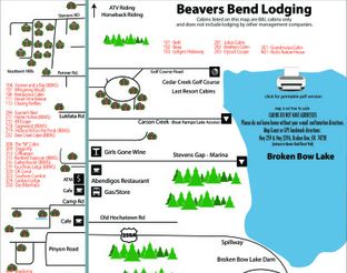View Beavers Bend Lodging Cabin Map
