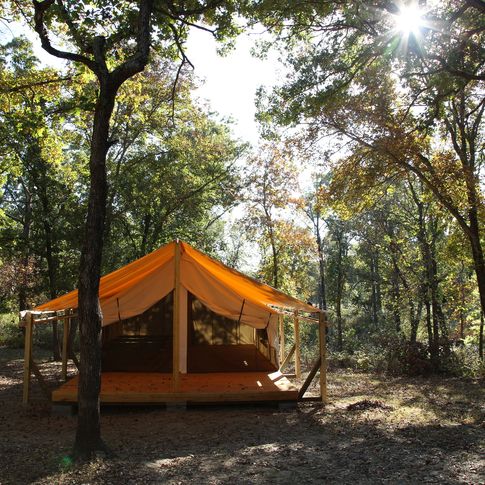 Osage Hills State Park in Pawhuska features unexpected natural treasures like wall tents composed of canvas walls and a porch.