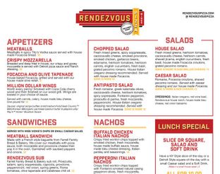 Rendezvous Pizza Menu