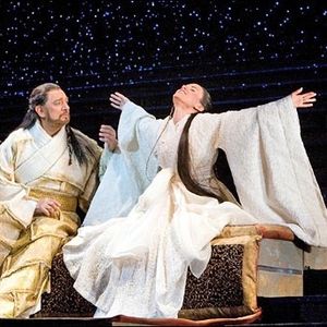 Sarah Coburn with Placido Domingo at The Metropolitan Opera's production of The First Emperor