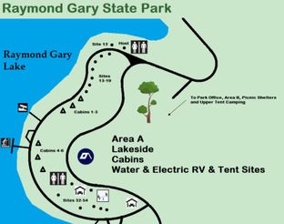 Lakeside site map for Raymond Gary State Park