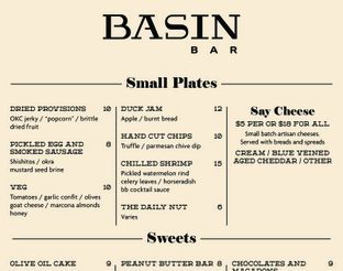 View Basin Bar Food Menu