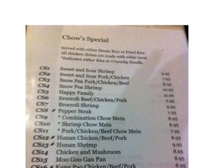 View Chow's Chinese Menu
