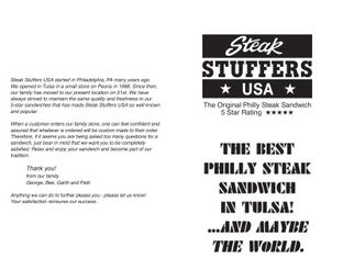 View Steak Stuffers, USA Menu