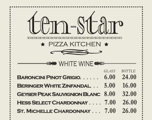 View Ten Star Pizza Wine & Beer Menu