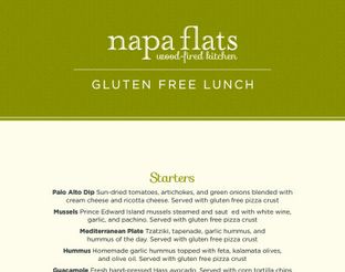 Napa Flats Gluten-Free Lunch Menu