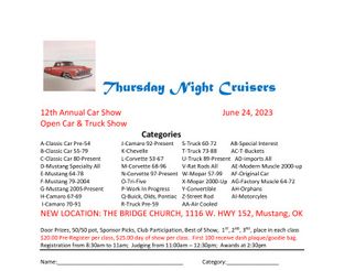 View Thursday Night Cruisers 2023 Car Show Registration Form